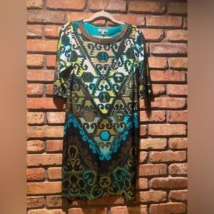 SANDRA DARREN Women's Size 6 Tribal Geometric 3/4 Sleeve Shift Dress